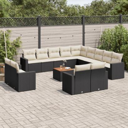 Set mobilier de grădină cu perne, 14 piese, negru, poliratan GartenMobel Dekor
