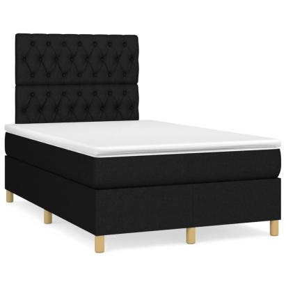 Pat cu arcuri, saltea și LED, negru, 120x190 cm, textil GartenMobel Dekor