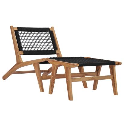 Șezlong cu taburet, lemn masiv de tec și frânghie GartenMobel Dekor