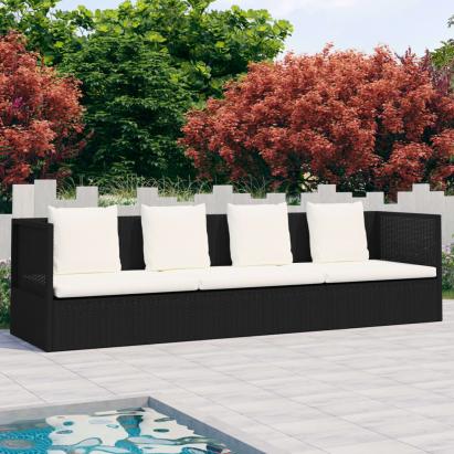 Pat șezlong de exterior cu perne, negru, poliratan  GartenMobel Dekor