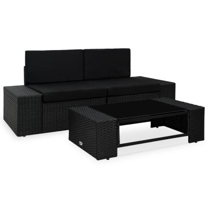 Set mobilier de grădină, 3 piese, negru, poliratan GartenMobel Dekor