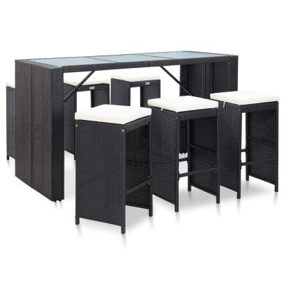 Set mobilier bar de grădină cu perne, 7 piese, negru, poliratan GartenMobel Dekor