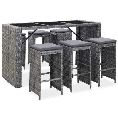 Set mobilier bar de grădină cu perne, 7 piese, gri, poliratan GartenMobel Dekor
