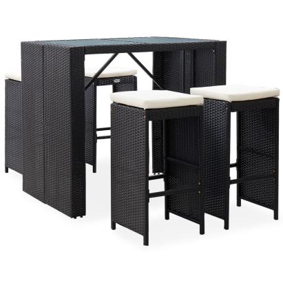 Set de bar de exterior, 5 piese, negru, poliratan și sticlă GartenMobel Dekor