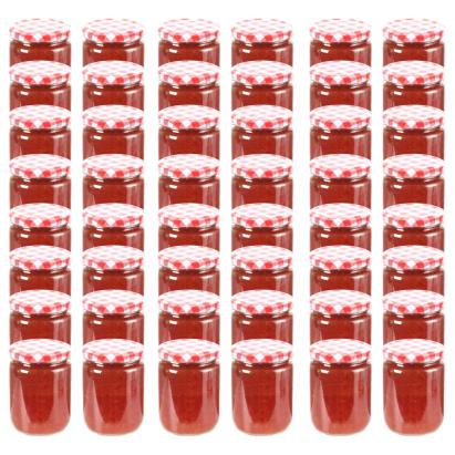 Borcane de sticlă pentru gem capac alb și roșu, 48 buc, 230 ml GartenMobel Dekor