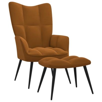 Scaun de relaxare cu taburet, maro, catifea GartenMobel Dekor