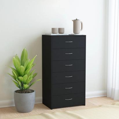 Servantă cu 6 sertare, negru, 50 x 34 x 96 cm, PAL GartenMobel Dekor