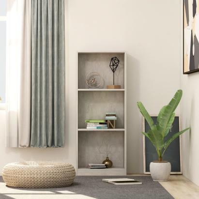 Bibliotecă cu 3 rafturi, gri beton, 40x24x108 cm, PAL GartenMobel Dekor