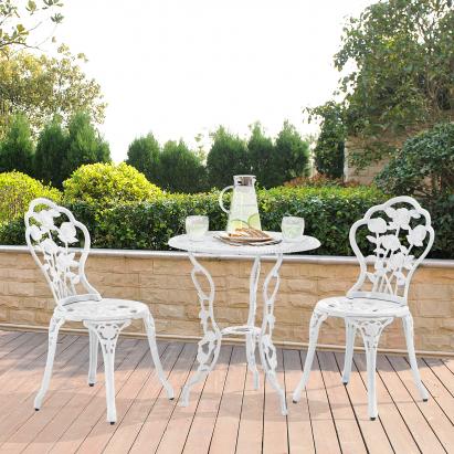Set Mobilier Gradina Bistro Dina, Masa Rotunda 60x67cm si 2 Scaune 42x83cm din Metal, Culoare Alb