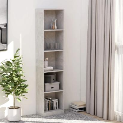 Bibliotecă cu 5 rafturi, gri beton, 40x24x175 cm, PAL GartenMobel Dekor