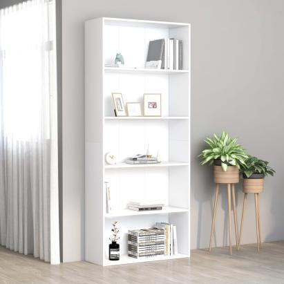 Bibliotecă cu 5 rafturi, alb, 80 x 30 x 189 cm, PAL GartenMobel Dekor