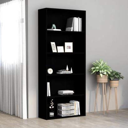 Bibliotecă cu 5 rafturi, negru, 80 x 30 x 189 cm, PAL GartenMobel Dekor
