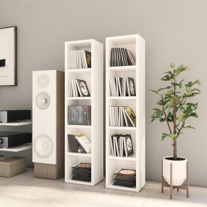 Dulapuri CD-uri, 2 buc. alb extralucios, 21 x 16 x 93,5 cm, PAL GartenMobel Dekor
