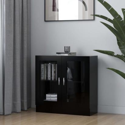 Dulap cu vitrină, negru, 82,5 x 30,5 x 80 cm, PAL GartenMobel Dekor