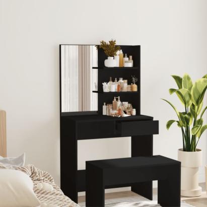 Masă de toaletă cu oglindă, negru, 74,5x40x141 cm GartenMobel Dekor