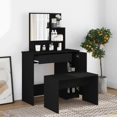 Masă de toaletă cu oglindă, negru, 86,5x35x136 cm GartenMobel Dekor