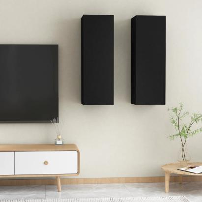 Comode TV, 2 buc., negru, 30,5x30x90 cm, PAL GartenMobel Dekor