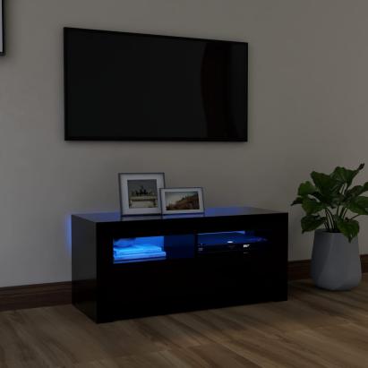 Comodă TV cu lumini LED, negru, 90x35x40 cm GartenMobel Dekor