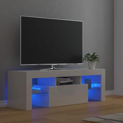 Comodă TV cu lumini LED, alb extralucios, 120x35x40 cm GartenMobel Dekor