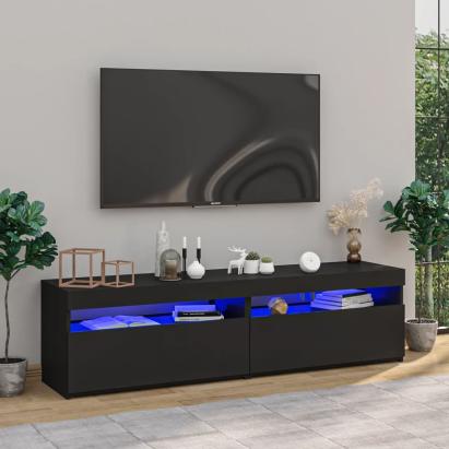 Comode TV cu lumini LED, 2 buc., negru, 75x35x40 cm GartenMobel Dekor