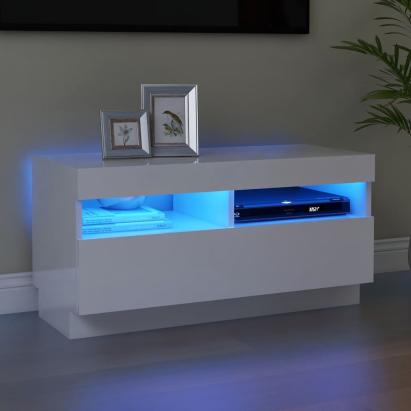 Comodă TV cu lumini LED, alb extralucios, 80x35x40 cm GartenMobel Dekor