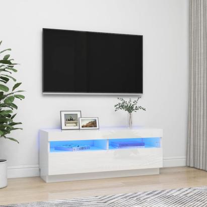 Comodă TV cu lumini LED, alb extralucios, 100x35x40 cm GartenMobel Dekor