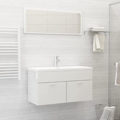 Set mobilier de baie, 2 piese, alb extralucios, PAL GartenMobel Dekor