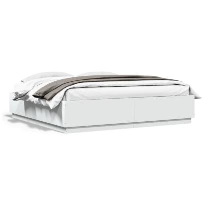 Cadru de pat cu lumini LED, alb, 200x200 cm, lemn prelucrat GartenMobel Dekor