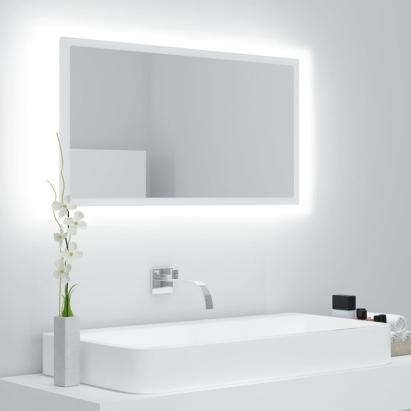 Oglindă de baie cu LED, alb, 80x8,5x37 cm, acril GartenMobel Dekor