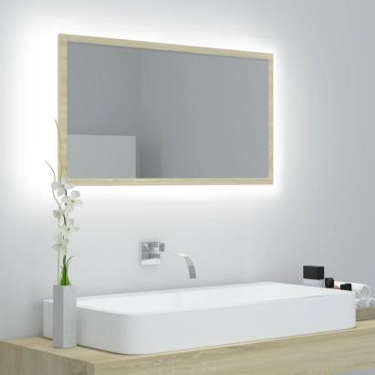 Oglindă de baie cu LED, stejar sonoma, 80x8,5x37 cm, acril GartenMobel Dekor