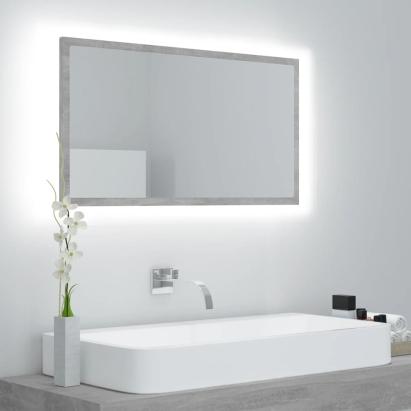 Oglindă de baie cu LED, gri beton, 80x8,5x37 cm, acril GartenMobel Dekor