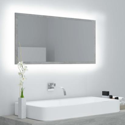 Oglindă de baie cu LED, gri beton, 90x8,5x37 cm, acril GartenMobel Dekor