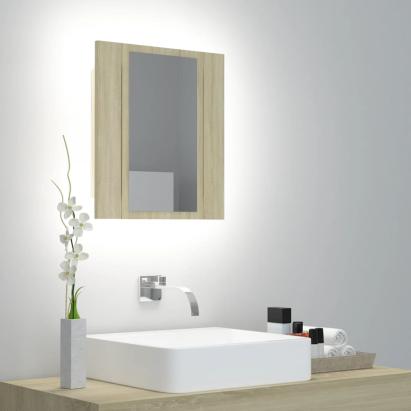 Dulap de baie cu oglindă și LED, stejar Sonoma, 40x12x45 acril GartenMobel Dekor