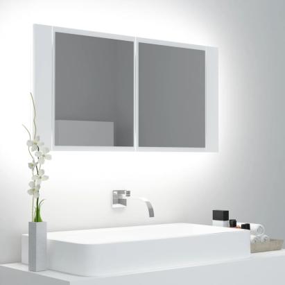 Dulap de baie cu oglindă și LED, alb, 90x12x45 cm acril GartenMobel Dekor