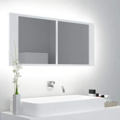 Dulap de baie cu oglindă și LED, alb, 100x12x45 cm, acril GartenMobel Dekor