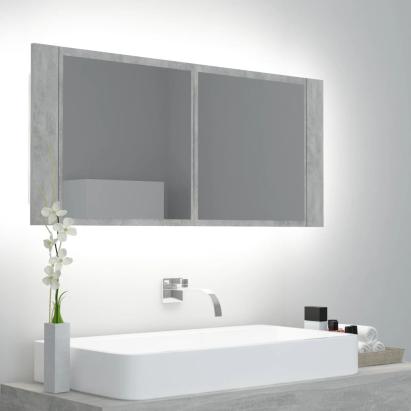 Dulap de baie cu oglindă & LED, gri beton, 100x12x45 cm acril GartenMobel Dekor