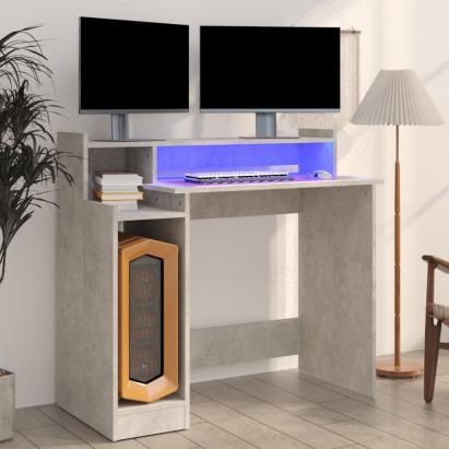 Birou cu lumini LED, gri beton, 97x90x45 cm, lemn compozit GartenMobel Dekor