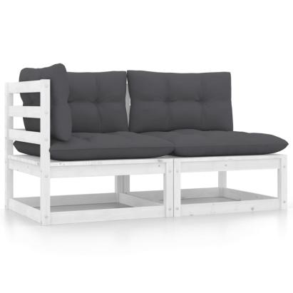 Set mobilier de grădină cu perne, 2 piese, alb, lemn masiv pin GartenMobel Dekor
