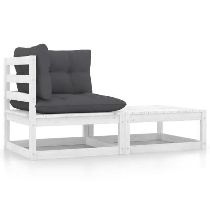 Set mobilier de grădină cu perne, 2 piese, alb, lemn masiv pin GartenMobel Dekor
