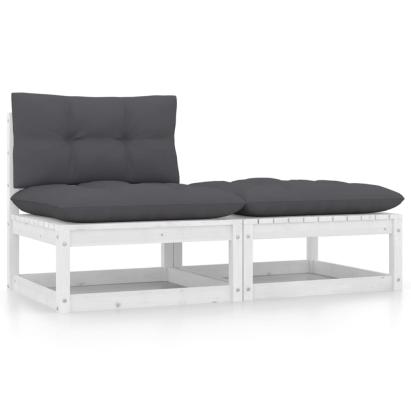 Set mobilier de grădină cu perne, 2 piese, alb, lemn masiv pin GartenMobel Dekor