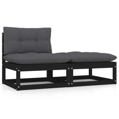 Set mobilier de grădină cu perne, 2 piese, negru, lemn de pin GartenMobel Dekor
