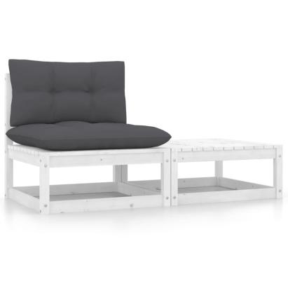 Set mobilier de grădină cu perne, 2 piese, alb, lemn masiv pin GartenMobel Dekor