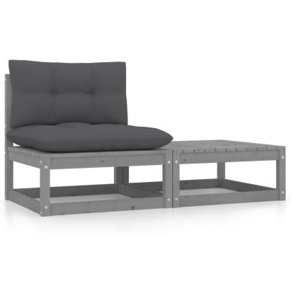 Set mobilier de grădină cu perne, 2 piese, gri, lemn masiv pin GartenMobel Dekor