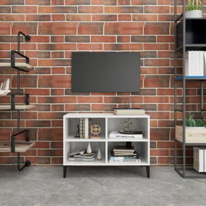 Comodă TV cu picioare metalice, alb extralucios, 69,5x30x50 cm GartenMobel Dekor