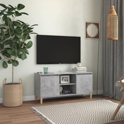 Comodă TV, picioare lemn masiv, gri beton, 103,5x35x50 cm GartenMobel Dekor