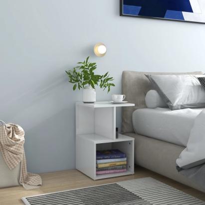 Noptiere, 2 buc., alb extra lucios, 35 x 35 x 55 cm, PAL GartenMobel Dekor