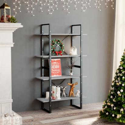Bibliotecă cu 4 rafturi, gri beton, 80x30x140 cm, PAL GartenMobel Dekor