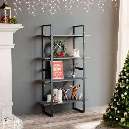 Bibliotecă cu 4 rafturi, gri, 80x30x140 cm, lemn masiv de pin GartenMobel Dekor