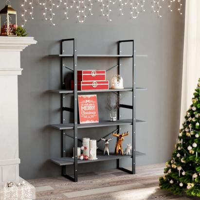 Bibliotecă cu 4 rafturi, gri, 100x30x140 cm, lemn masiv de pin GartenMobel Dekor