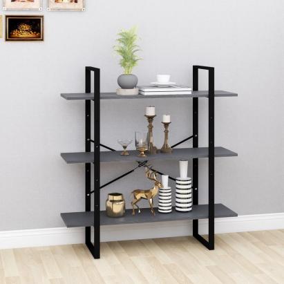 Bibliotecă cu 3 rafturi, gri, 100x30x105 cm, lemn masiv de pin GartenMobel Dekor
